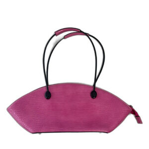 Pink Faux Croc Top Handle Satchel Bag Half Circle Vinyl‎ Approx 16x6
